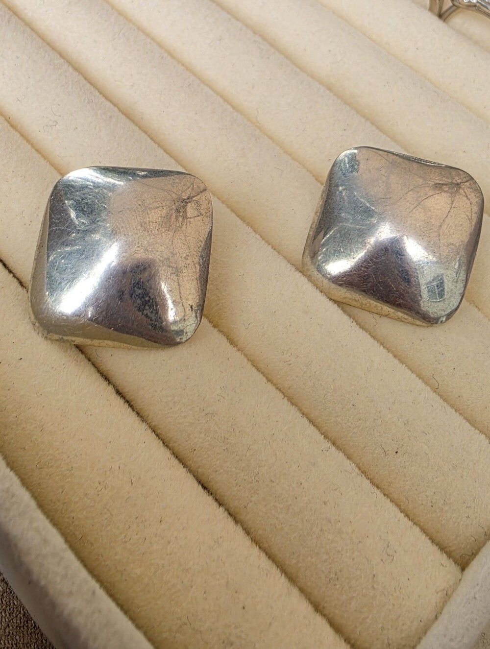Sterling Silver Square Dome Earrings - 6.67 g
